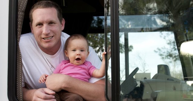 Father with his daughter in a RV